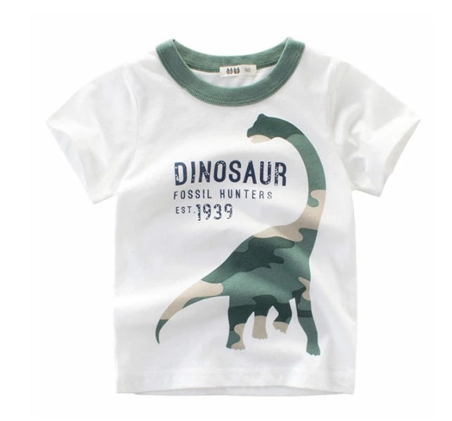 Trendy Summer Boys’ T-Shirt – Hello Dino Cotton Tee ☀️ Children's Wear Summer New Korean Children's Boys Cotton T-shirt Men's Treasure In Children's Short Sleeves - JumoShop