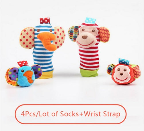 0-12 Months Soft Animal Rattle Baby Wrist Strap & Foot Sock Toy Set – Early Learning Plush Toy