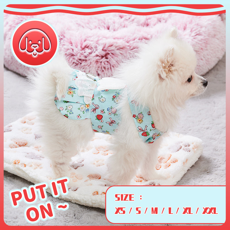 Dog Harness Dress with Leash Set – Cute Puppy Angel Wing Outfit for Small Pets