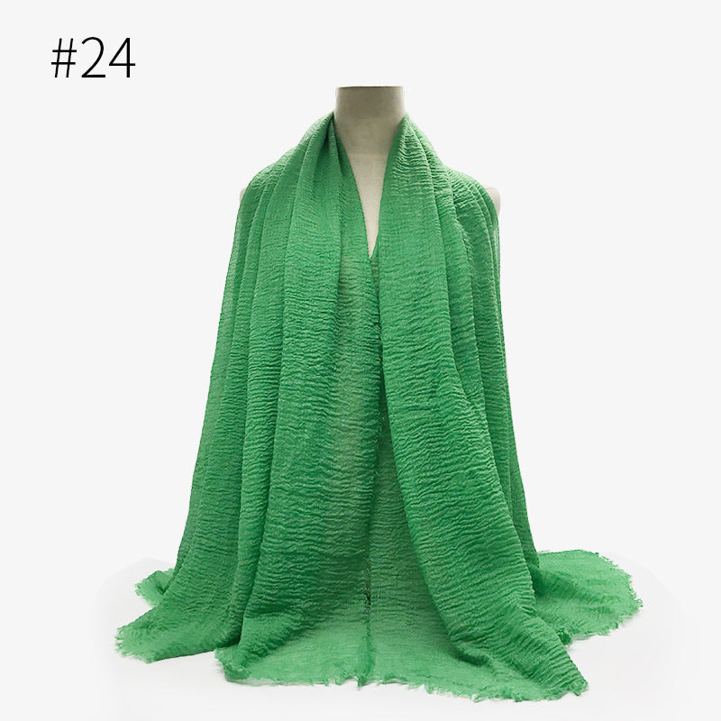 Bubble Plain Cotton fringe Scarf - Women Soft Solid Hijab Pashmina Wrap Hijab