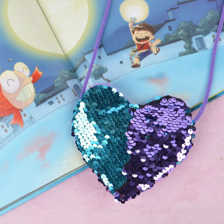 Sequined Layered Mini Bag - Heart Shaped Children's Coin Purse