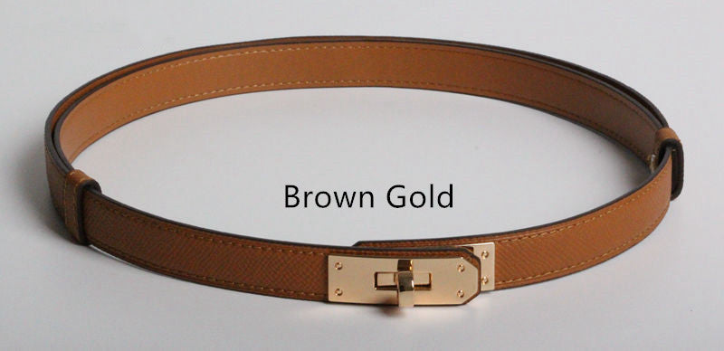 High Quality Women's Real Leather Belts – 1.8cm Width with Golden Buckle