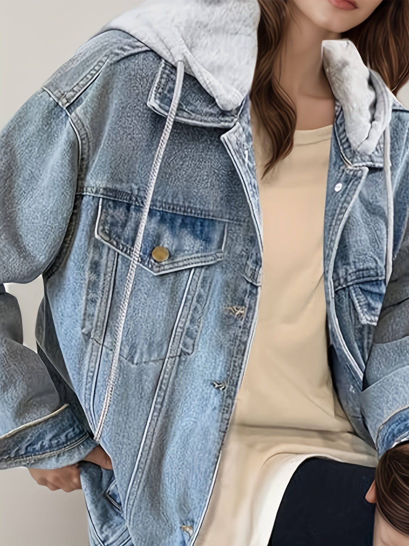 Women's Hooded Denim Jacket, Oversized Retro Denim Jacket, Elastic And Loose, Comfortable And Lightweight