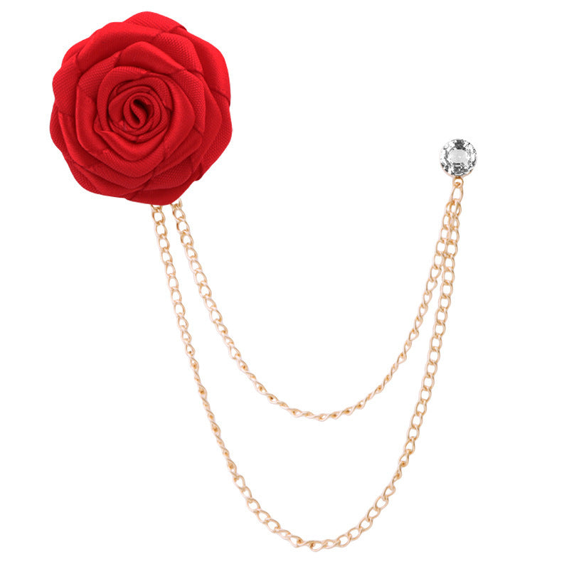 🌹Handmade Rose Brooch with Tassel – Elegant Unisex Suit Pin