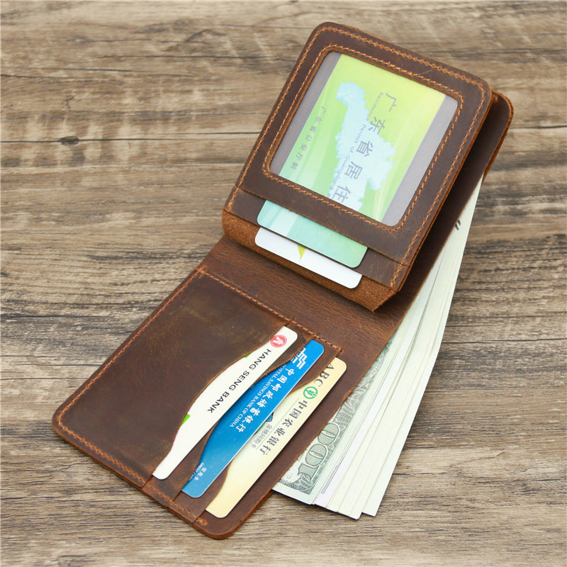 Men's Leather Wallet - Retro Rough Tri-fold First Layer Cowhide