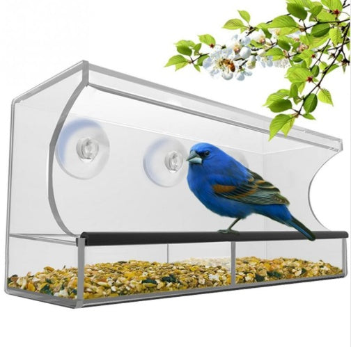 Transparent Acrylic Bird Feeder - Medium Size, Easy-View Window Feeder