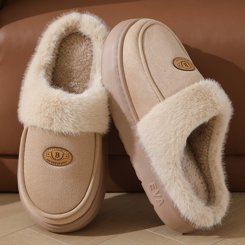Winter Plush Slippers For Men -- Casual All-match Warm Suede House Shoes Indoor Non-slip Floor Bedroom Slipper