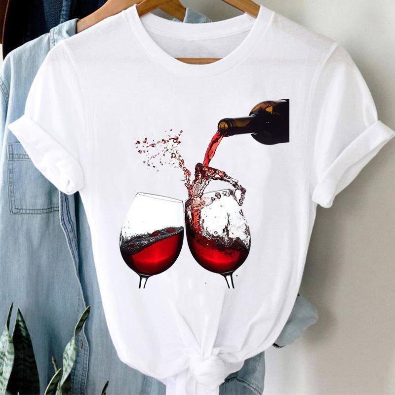 Sip & Style Wine Graphic Tee – Fun & Casual Short-Sleeve T-Shirt! Women Printing Clothing Wine Lady Short Sleeve Casual - JumoShop