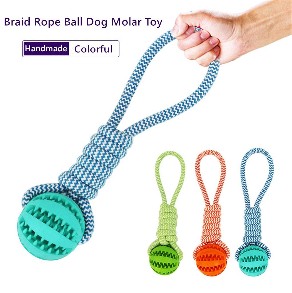 Dog Interactive Treat Rope With Rubber Leaking Balls - Dogs Chewing Bite Resistant Pet Tooth Cleaning