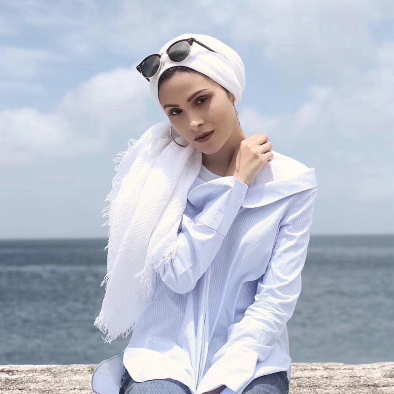 Bubble Plain Cotton fringe Scarf - Women Soft Solid Hijab Pashmina Wrap Hijab