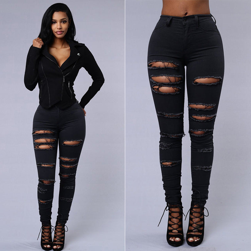 Ripped Jeans Women Skinny Trousers - Casual High Waist Pencil Pants