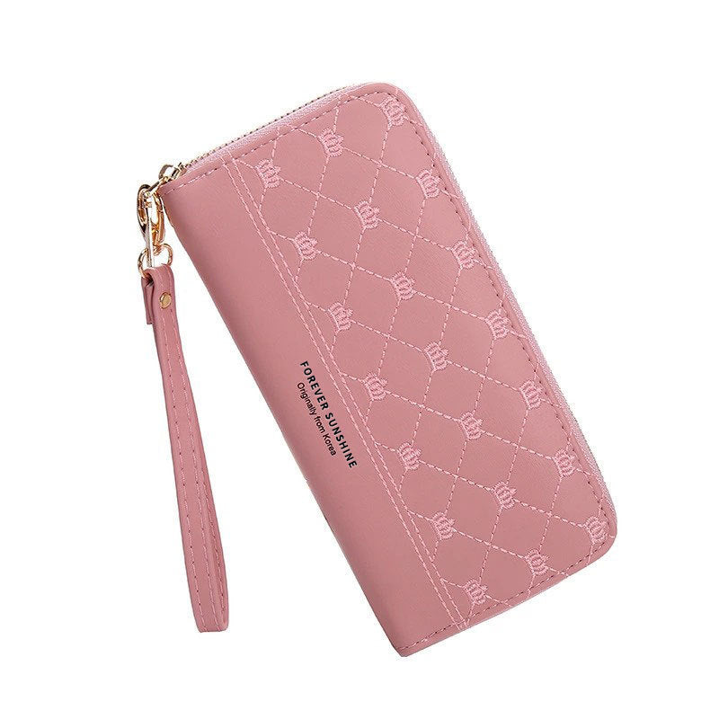 Long Crown Embroidery Thread Single Zip Clutch Women's Wallet
