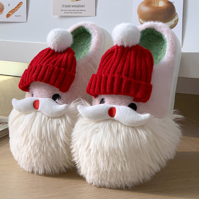 Cute Christmas Santa Claus Home Slippers - Winter Warm Indoor Non-slip Floor Plush Shoes For Women