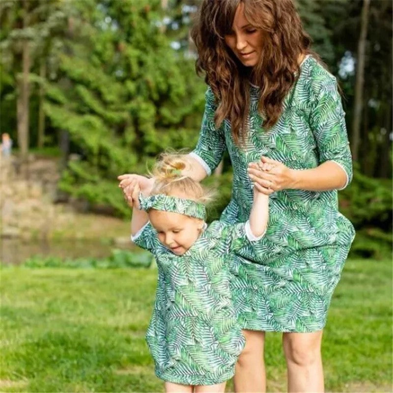 Parent-child Printed Knee-Length Dress