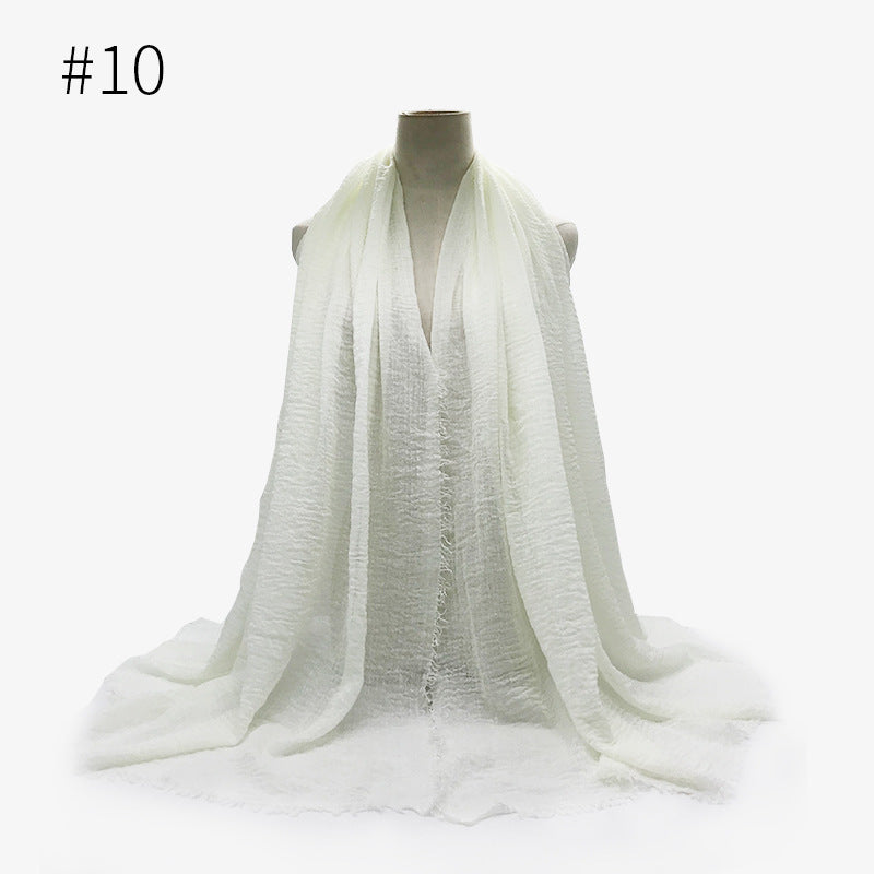 Bubble Plain Cotton fringe Scarf - Women Soft Solid Hijab Pashmina Wrap Hijab