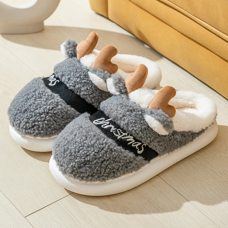 Christmas Shoes - Winter Home Slippers, Elk Soft Cozy Bedroom Slipper, Slip On House Shoes