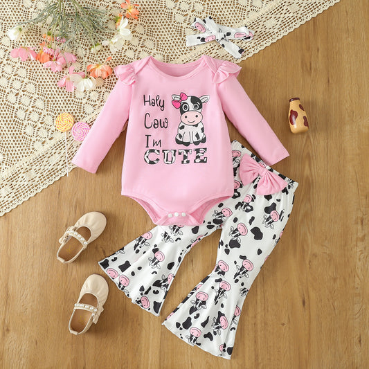 Infant Toddler Girls "Holy Cow I’m Cute" 2-Piece Outfit Set – Adorable & Playful! Infant Toddler Clothing, Girls Long-sleeve Suit - JumoShop