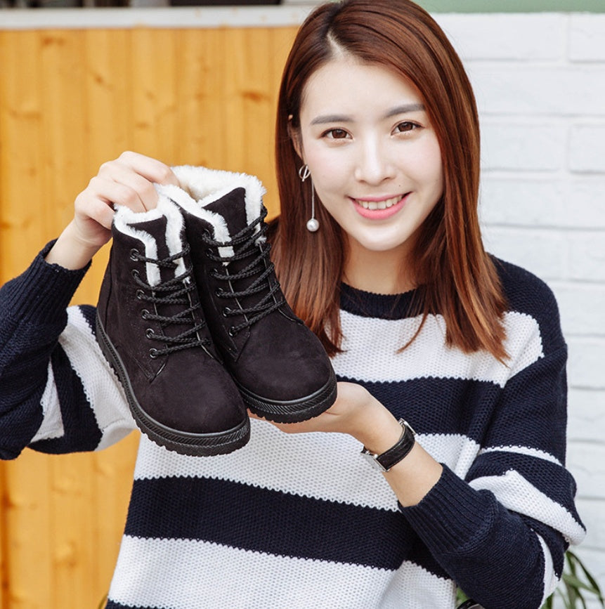 Women Snow Boots - Flat With Large Size Casual Cotton Shoes, Trend Women Vulcanized Shoes Artificial Plush