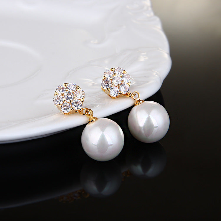 Round Pearl Long Earrings