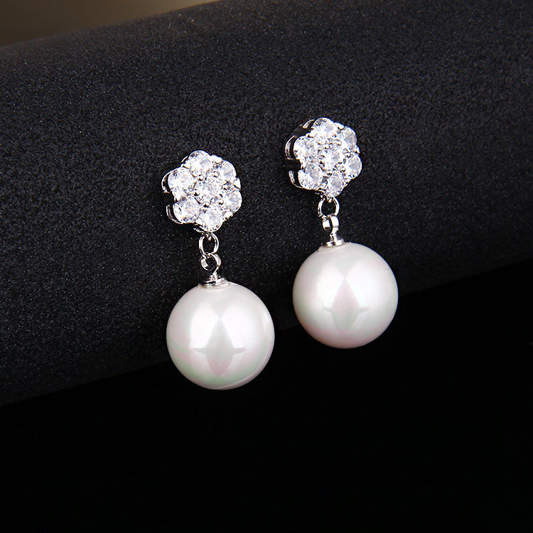 Round Pearl Long Earrings