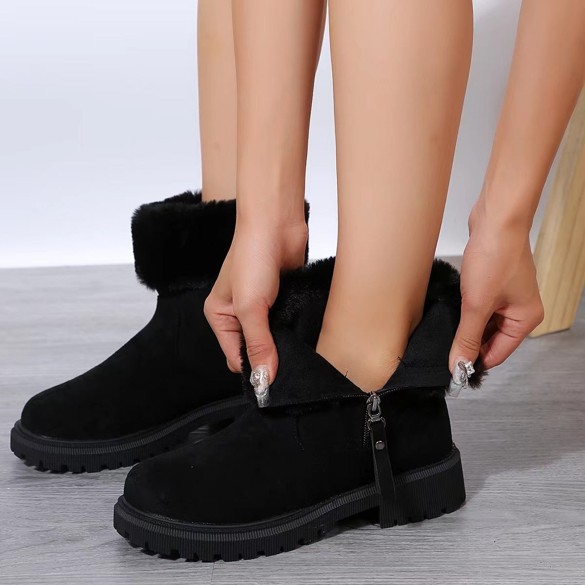 Warm Plush Boots - Winter Fashion Side-Zipper, Snow Boot For Women, Outdoor Thickened Low-heeled Shoes