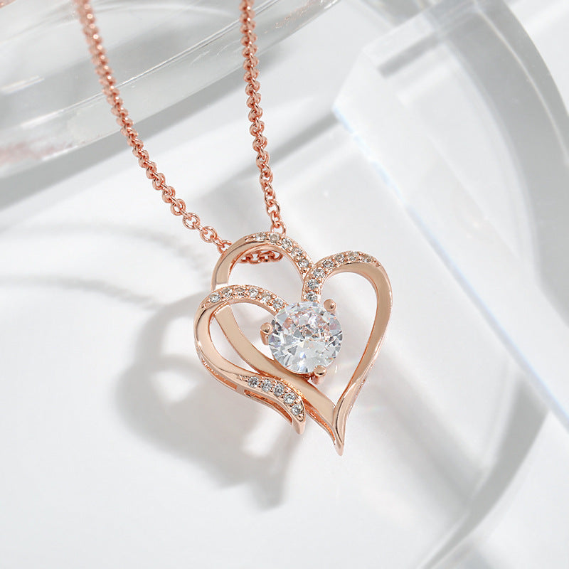 ✨ Double Heart Zircon Necklace – Sparkle with Love & Elegance ✨Zircon Double Love Necklace With Rhinestones Ins Personalized Heart-shaped Necklace Clavicle Chain Jewelry For Women Valentine's Day Love Necklace - JumoShop
