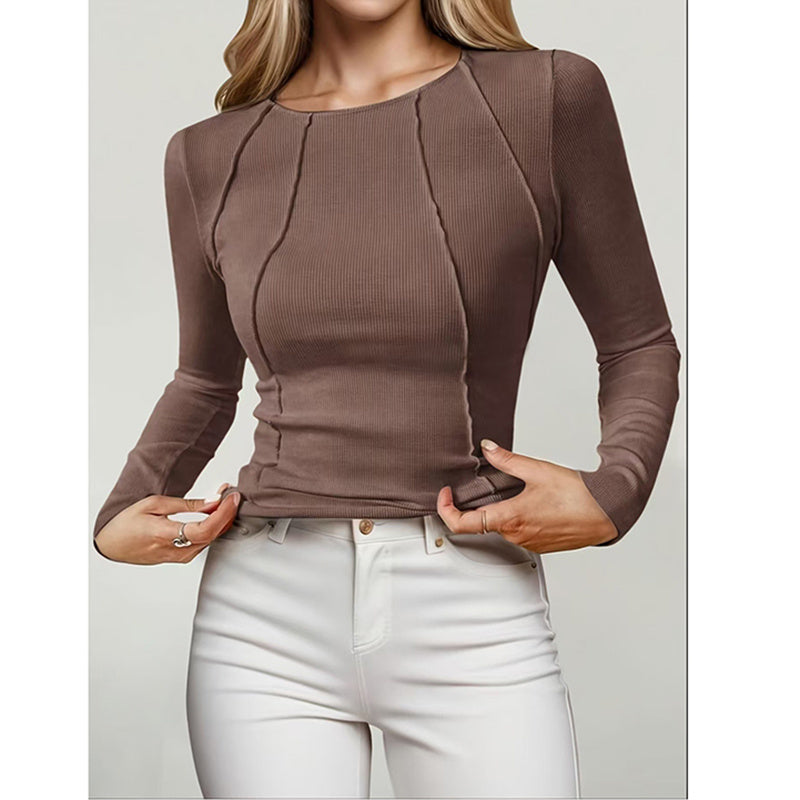 Crewneck Slim Fit Tops - Women Long Sleeve T Shirts Going Out Fall Fashion Basic Tee