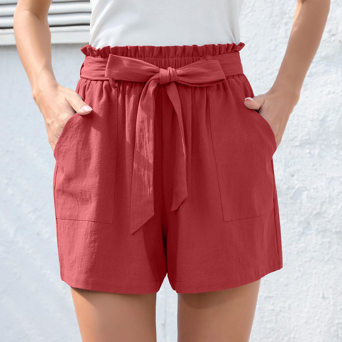 Fashion Ruffle Bow Waist Tie Shorts - Summer Beach Pants With Pockets Women's Clothing