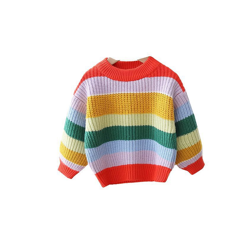 Baby Loose And Idle Tops - Girls' Striped Knitted Pullover