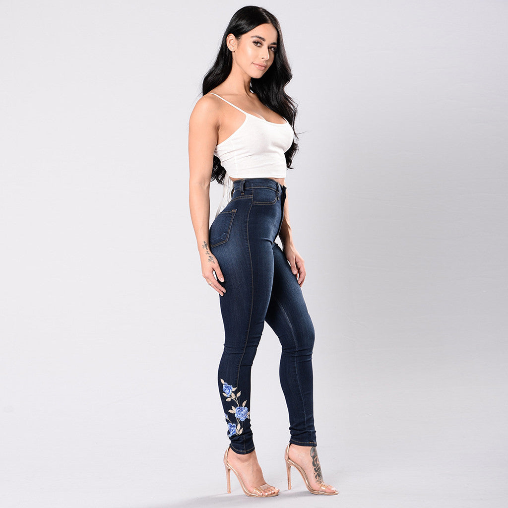 Hot High Waist Embroidered Jeans