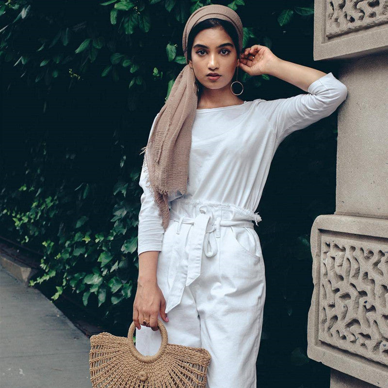 Bubble Plain Cotton fringe Scarf - Women Soft Solid Hijab Pashmina Wrap Hijab