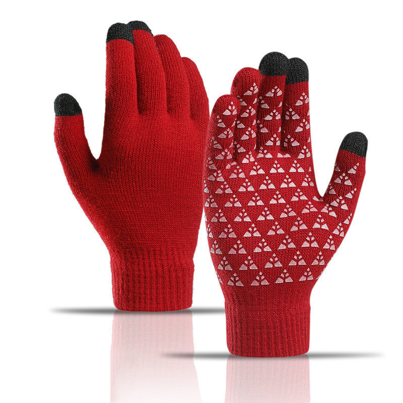 Winter Knitted Gloves For Men And Women Warm - Cycling Anti-Cold Anti-Slip Triangular Offset Warm Gloves