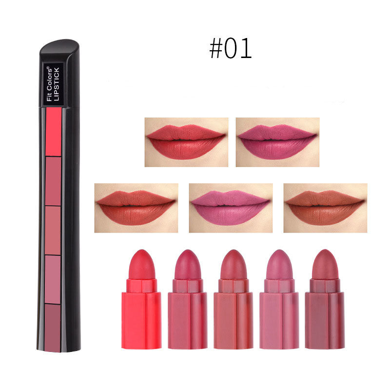 5-color Matte Lipstick Set - Velvet Lip Stick Non-stick Lip Gloss Long Lasting Waterproof Sexy Red Lipstick