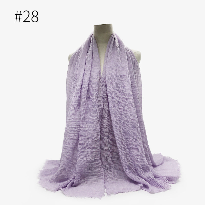 Bubble Plain Cotton fringe Scarf - Women Soft Solid Hijab Pashmina Wrap Hijab