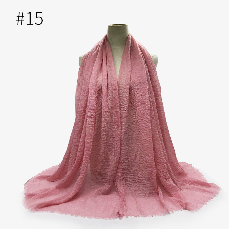 Bubble Plain Cotton fringe Scarf - Women Soft Solid Hijab Pashmina Wrap Hijab