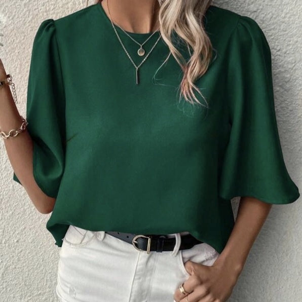 Women's Solid Color Round Neck Loose And Comfortable Shirt Top