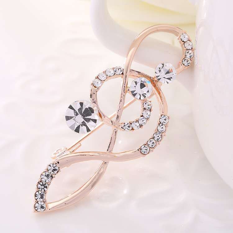 🎵 Elegant Note-Shaped Brooch – Alloy Corsage Pin with Gemstone Inlay for Coats & Sweaters