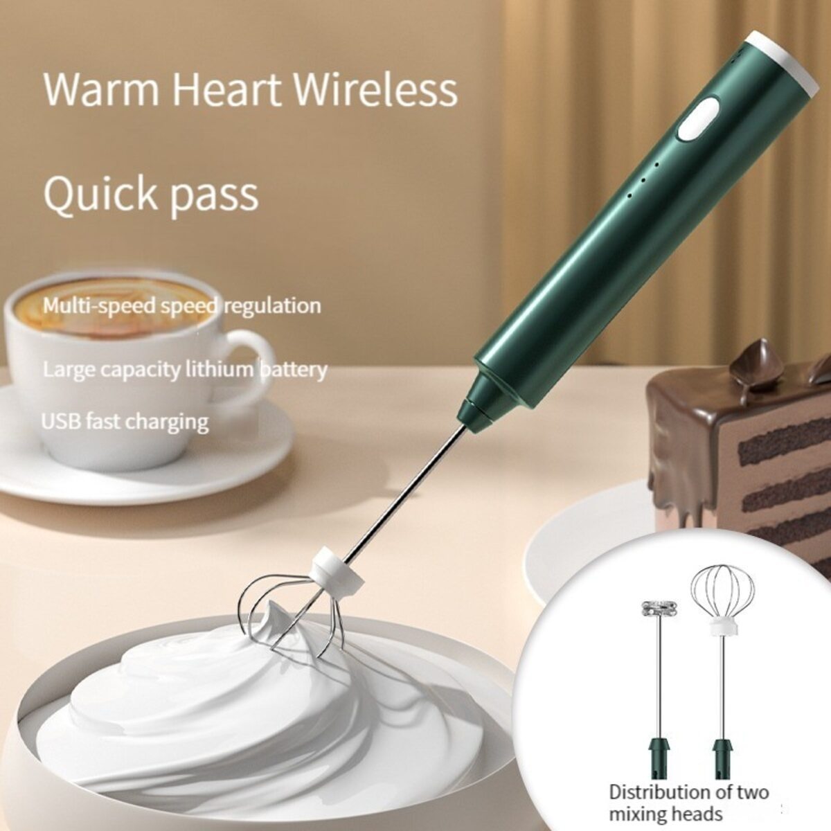 USB Rechargeable Handheld Egg Beater - 3 Speeds Electric Milk Frother Foam Maker Mixer Coffee Drink Frothing Wand Foamer