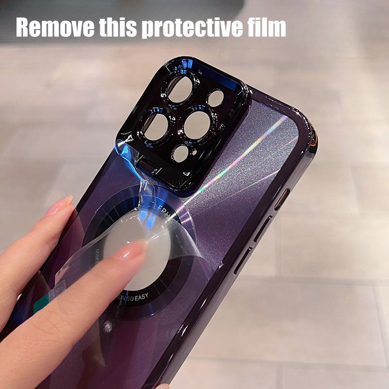 Electroplated Phone Case - Luxury Plating CD Pattern Magsafe Bracket Case For  12 13 14 Pro Max , Invisible Camera Stand Holder Lens Holder Magnetic Suction