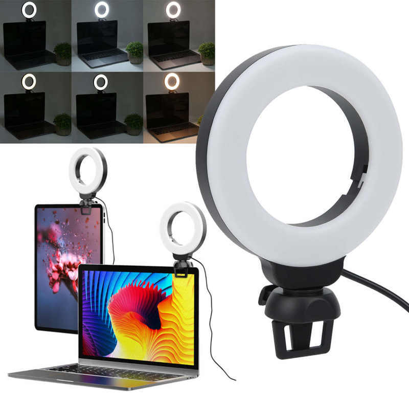 LED Selfie Light - Video Conference 4 Inch Fill Light Computer Live Ring Light With Phone Holder - JumoShop