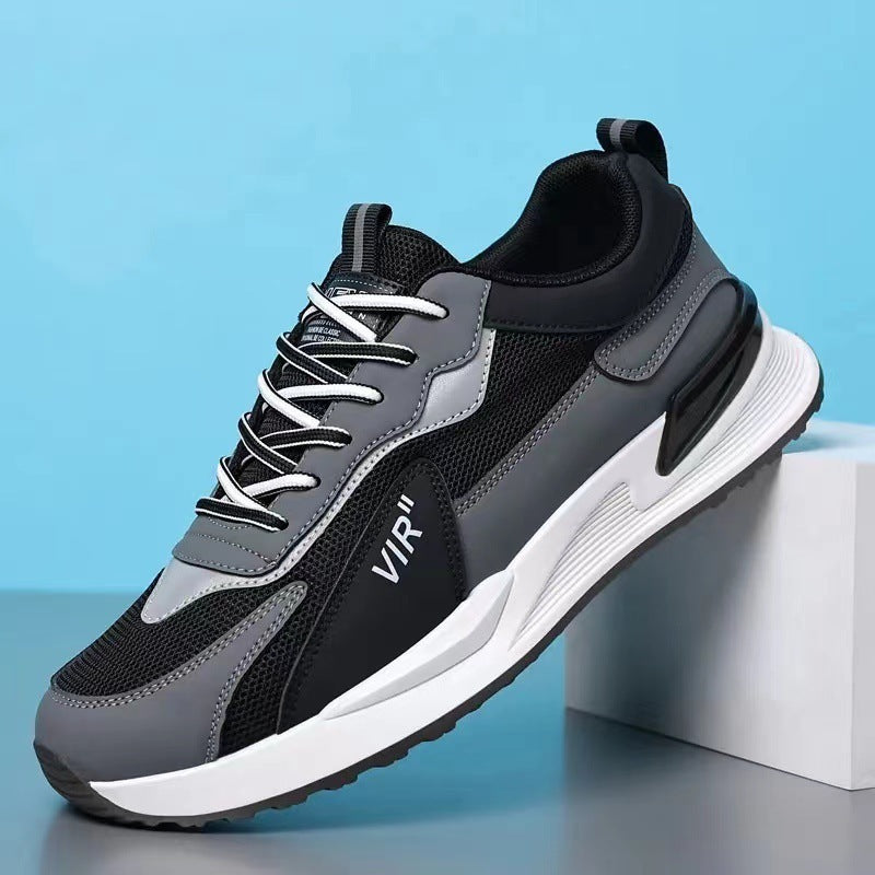 Men's Color Block Mesh Shoes - Casual Lace-up Sneakers, Outdoor Breathable Running Sports Shoes