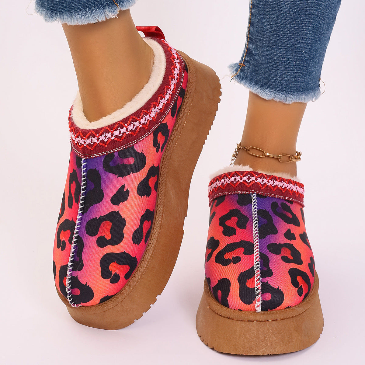 Women's Cartoon Christmas Print Ankle Boots - Casual Slip On Plush Lined Home Shoes Comfortable Winter Short Boots