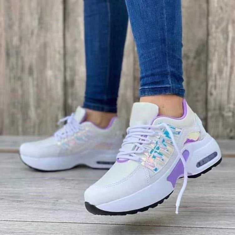 Lace Up Sneakers for Women - Wedge Heel Running Sports Shoes