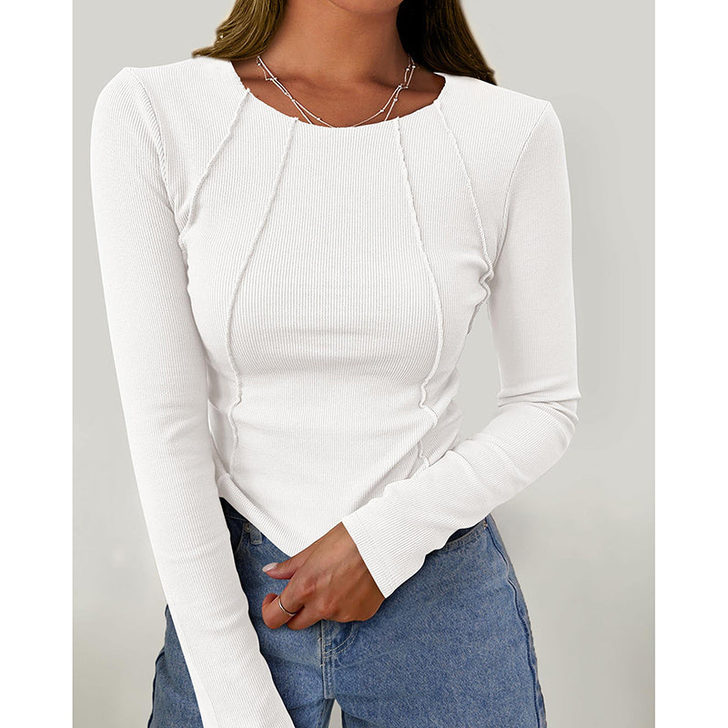 Crewneck Slim Fit Tops - Women Long Sleeve T Shirts Going Out Fall Fashion Basic Tee