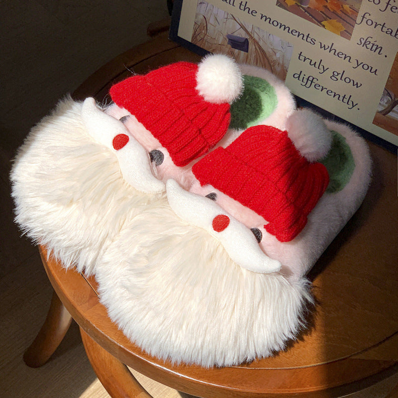 Cute Christmas Santa Claus Home Slippers - Winter Warm Indoor Non-slip Floor Plush Shoes For Women