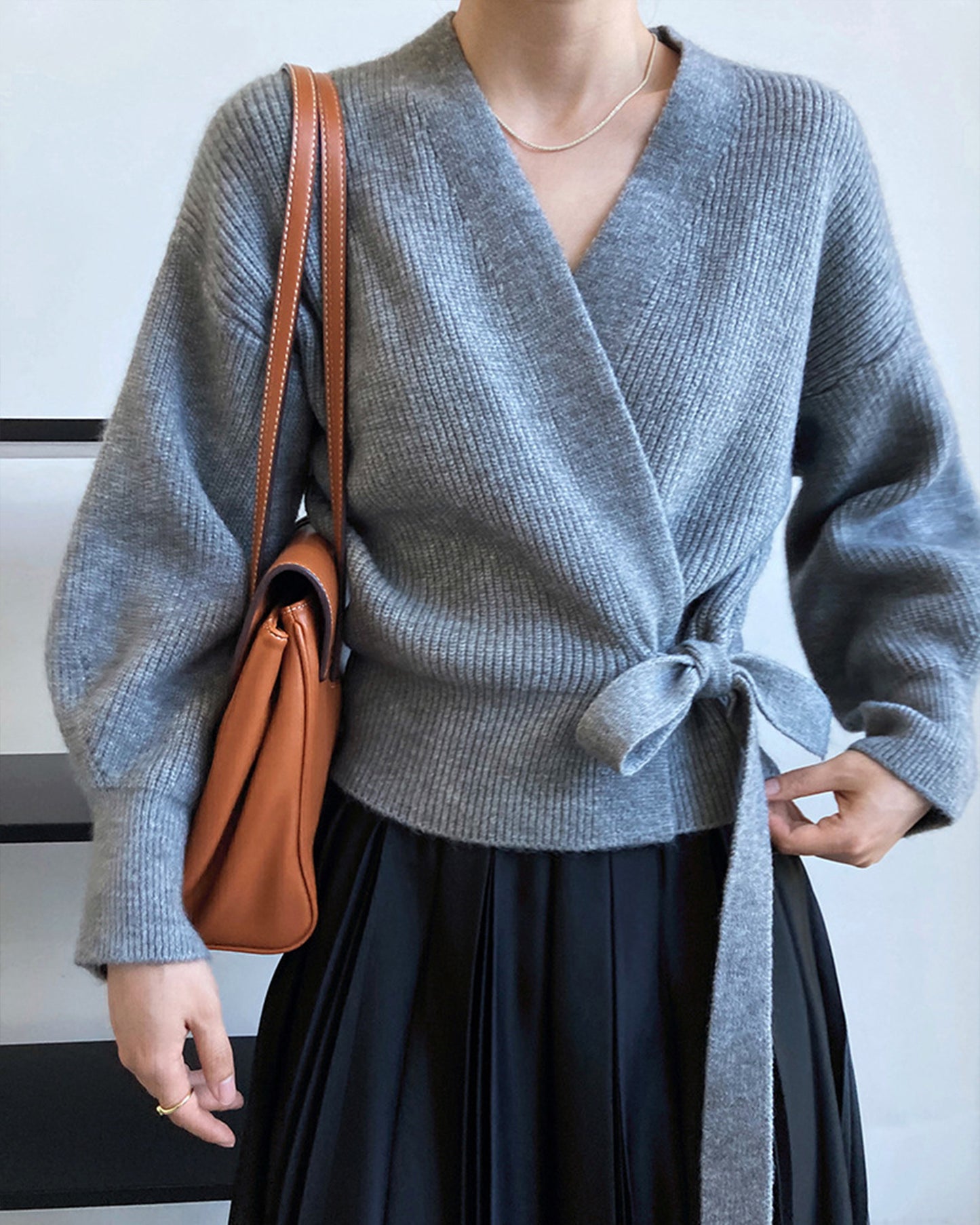 French Retro Knitted Cardigan - Top V-neck Tie Loose Women Sweater Coat, Handmade Spring Clothing, Womens Clothing