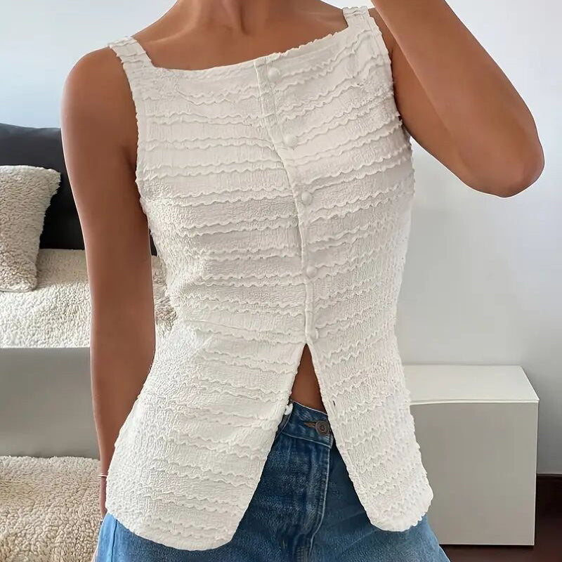 Fashionable Square Neck Button Blouse - Womens Trendy Square Neck Button Up Vest Top Y2k Going Out Tank Tops