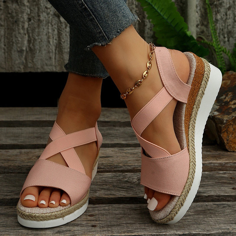 Wedge Sandals For Women - Cross-strap Platform Gladiator Hemp Heel Shoes Summer