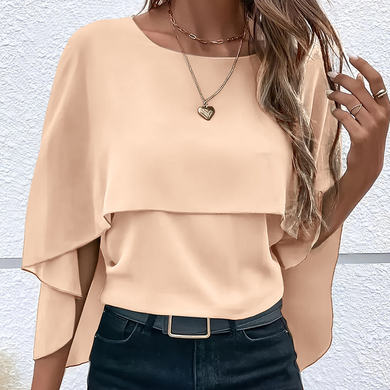 Women's Summer Chiffon Blouse - Casual Scoop Neck Cape Sleeve Tunic Tops Shirts