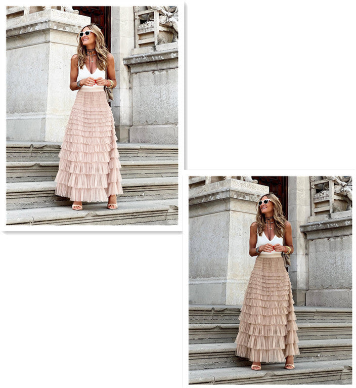 Layered Ruffles Cake Skirt - Summer Fashion A Line Swing Mesh Long Skirt